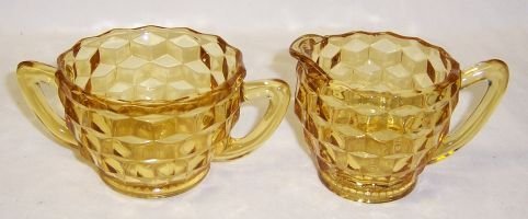 Jeannette Depression Yellow CUBE CUBIST CREAMER and SUGAR BOWL