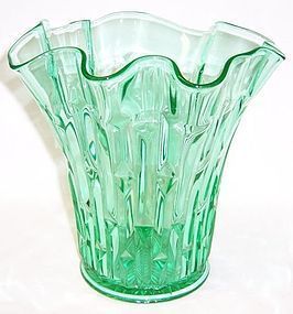 Central Glass Green No. 2010 FRANCES 10 Inch RUFFLED TOP VASE