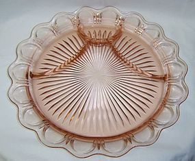Hocking Pink OLD COLONY LACE EDGE 12 3/4 Inch 4 Part CLOSED LACE PLATE