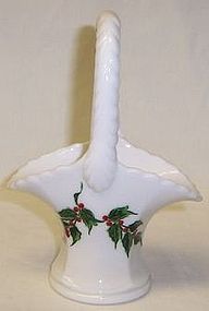 Westmoreland Milk Glass Line 750 6 1/2 Inch Hand Painted HOLLY BASKET