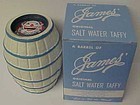 JAMES CANDY CO. Paper Mache BARREL BANK, Original Box