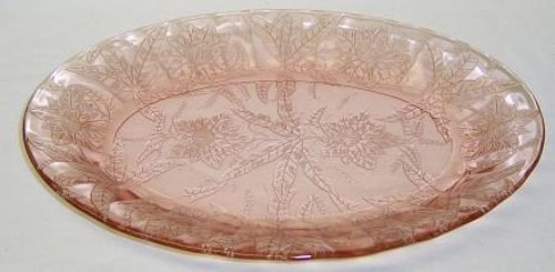 Jeannette Pink FLORAL POINSETTIA 10 5/8 Inch OVAL SERVING PLATTER