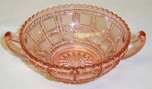 Imperial Glass Pink BEADED BLOCK Two Handled JELLY BOWL
