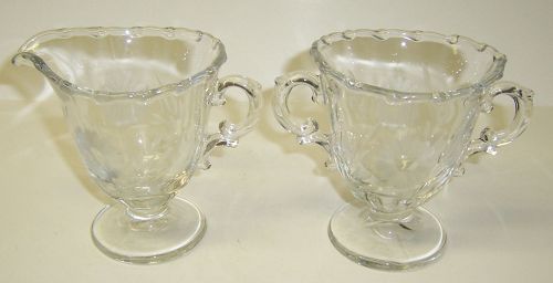 Fostoria Crystal Etched CENTURY CREAMER and SUGAR BOWL Set