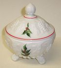 Westmoreland Milk Glass PANELED GRAPE 3 Footed HOLLY Candy Dish w/Lid