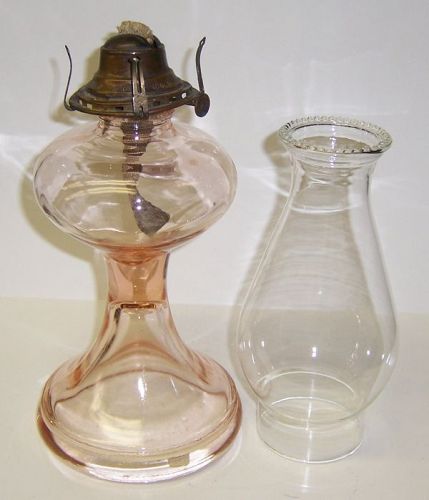 Vintage Pink Depression Glass OIL LAMP with Clear GLOBE-Works