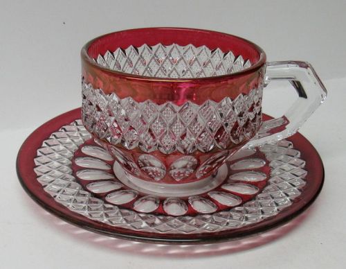 Westmoreland Ruby Flashed WAKEFIELD WATERFORD Cup and Saucer