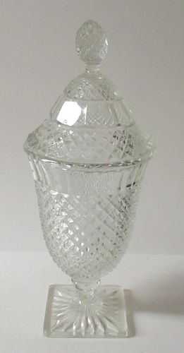 Hocking Crystal MISS AMERICA 11 1/2 Inch Tall CANDY DISH with LID