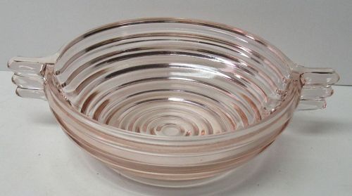 Hocking Pink MANHATTAN, aka Horizontal Ribbed, 5 1/4 In 2-Handled BOWL