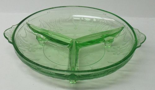 Hocking Green CAMEO BALLERINA 7 1/2 Inch Three-Part RELISH DISH