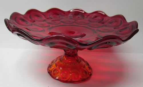 Smith Glass Amberina Red MOON and STARS 12 Inch Footed CAKE STAND