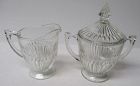 Jeannette Crystal ANNIVERSARY CREAMER, SUGAR BOWL with LID