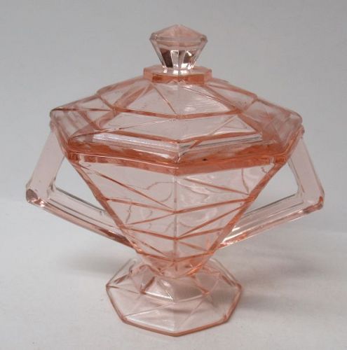 Indiana Glass Pink CRACKED ICE Two-Handled SUGAR BOWL with LID