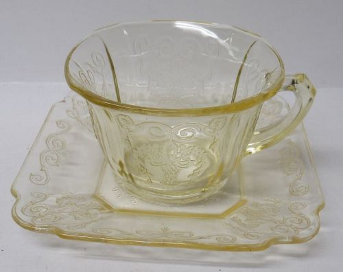 Indiana Glass Yellow LORAIN BASKET No. 615 CUP and SAUCER