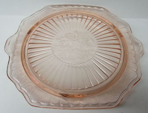 Hocking Depression Glass Pink MAYFAIR OPEN ROSE 10 In 3 Ftd CAKE PLATE