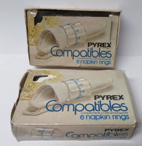12-Pyrex COMPATIBLES Corelle BLUE SNOWFLAKE Napkin Rings(6/Box)