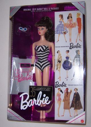 1993 Mattel White 35th ANNIVERSARY BARBIE Doll, Brunette Hair, MIB