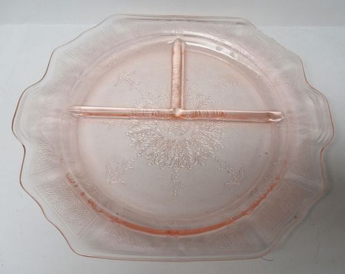 Hocking Depression Glass Pink PRINCESS 9 1/2 In 3-Part GRILL PLATE