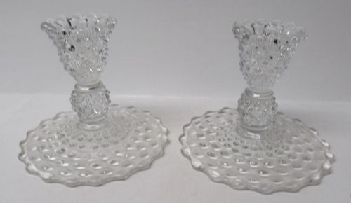 Duncan and Miller Crystal HOBNAIL 4 1/4 Inch High CANDLE HOLDERS, Pair