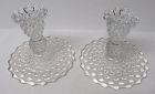 Duncan and Miller Crystal HOBNAIL 4 1/4 Inch High CANDLE HOLDERS, Pair