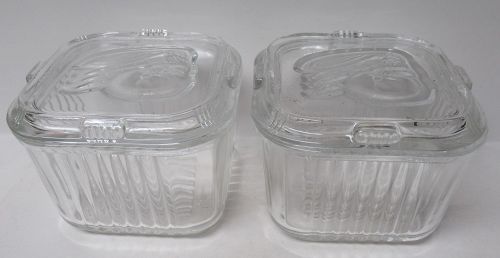 Federal Glass Crystal 4 1/4 In FRUIT Design REFRIGERATOR DISH w LIDS-2
