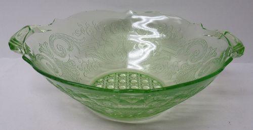 Lancaster Depression Glass Apple Green DEBBRA 9 In 2 Handled BOWL