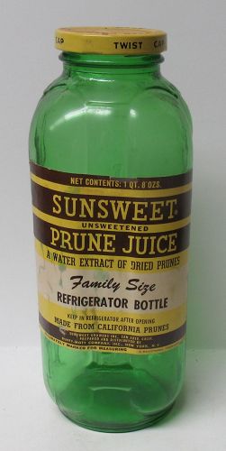 Owens Ill Forest Green SUNSWEET PRUNE JUICE Refrigerator Bottle, Label