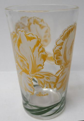 Boscul Vintage Yellow/Gray IRIS 5 In PEANUT BUTTER Glass Name-BOTTOM