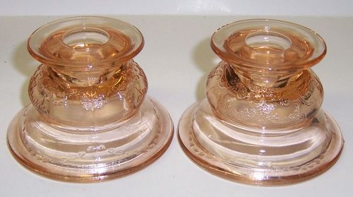 Federal Depression Pink MADRID 2 Inch High CANDLE HOLDERS, Pair