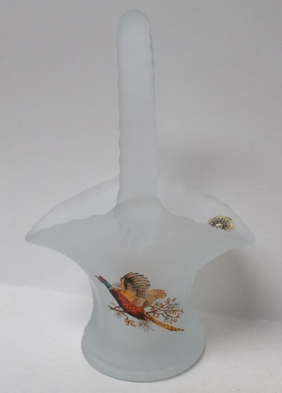 Westmoreland Frosted Glass PHEASANT 6 3/4 In HANDLED BASKET, OL
