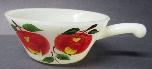 Anchor Hocking Milk White Red Yellow APPLE 5 In STICK HANDLED BOWL