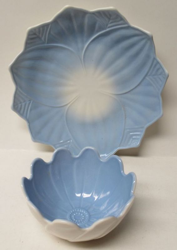 Anchor Hocking Vitrock with Blue LEAF and BLOSSOM SNACK SET