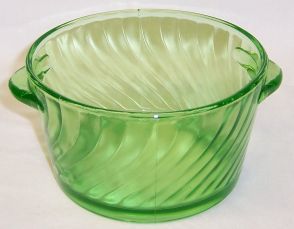Hocking Depression Green SPIRAL Tab Handled ICE or BUTTER TUB