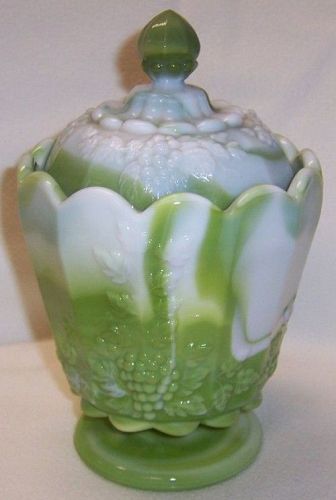 Westmoreland Green Slag PANELED GRAPE Small CANISTER with LID