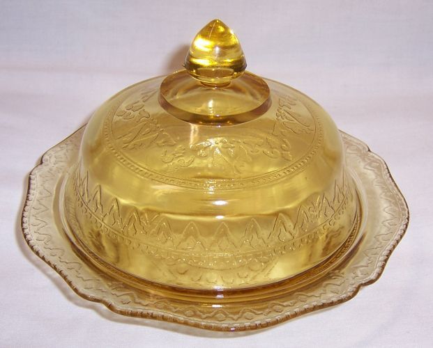Federal Depression Amber PATRICIAN SPOKE BUTTER DISH with LID
