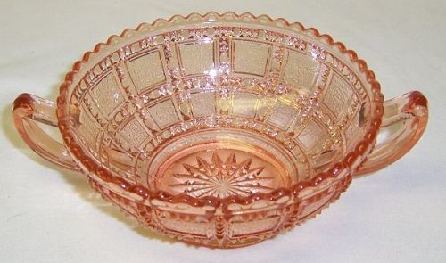 Imperial Pink BEADED BLOCK 4 3/4 Inch Two-Handled JELLY BOWL