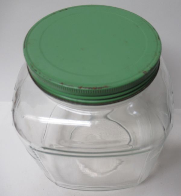 Vintage Gallon STORE COFFEE JAR with Green Metal Screw-On Lid