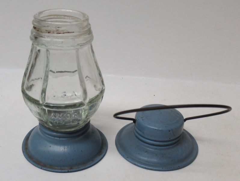 Vintage Glass LANTERN CANDY CONTAINER with Metal LID, Wire Handle USA