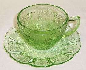 Jeannette Depression Glass Green CHERRY BLOSSOM CUP and SAUCER