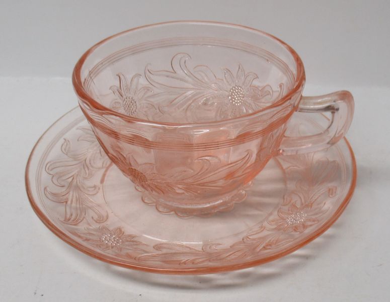 Jeannette Depression Glass Pink SUNFLOWER CUP and SAUCER