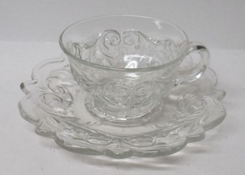 McKee Glass Crystal ROCK CRYSTAL FLOWER Tea CUP and SAUCER