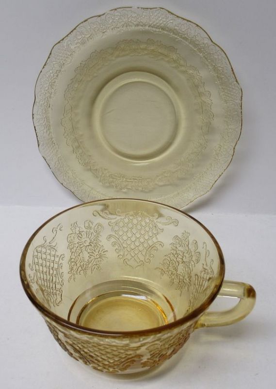 Federal Amber NORMANDIE Bouquet and Lattice CUP and SAUCER