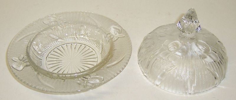 Jeannette Depression Crystal IRIS and HERRINGBONE BUTTER DISH w/LID