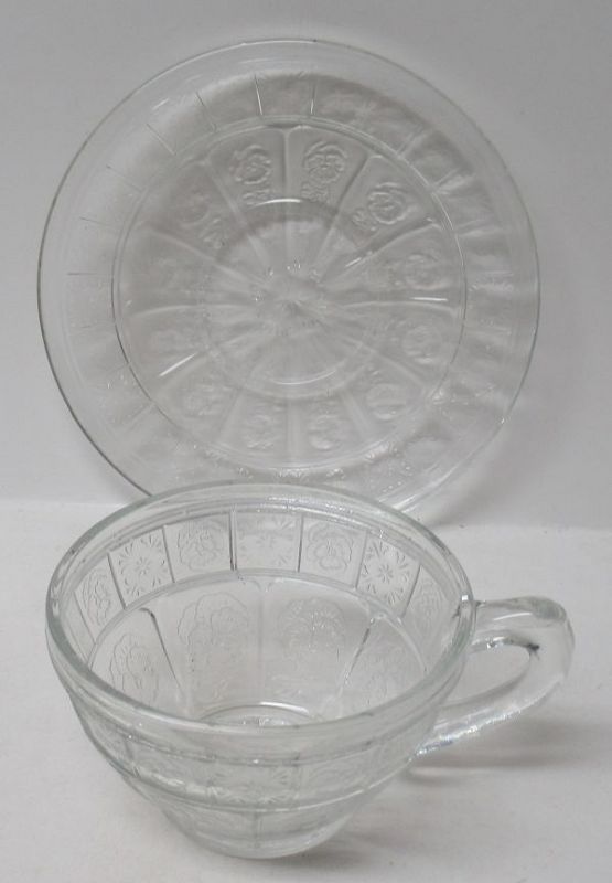 Jeannette Crystal DORIC and PANSY Tea or Coffee CUP and SAUCER