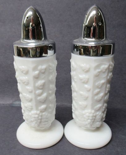 Westmoreland Milk Glass PANELED GRAPE 4 1/2 In SALT and PEPPER, Pair