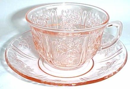Federal Glass Pink SHARON Cabbage Rose CUP and SAUCER