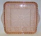 Jeannette Depression Pink DORIC 8 X 8 In Square Handled  RELISH TRAY