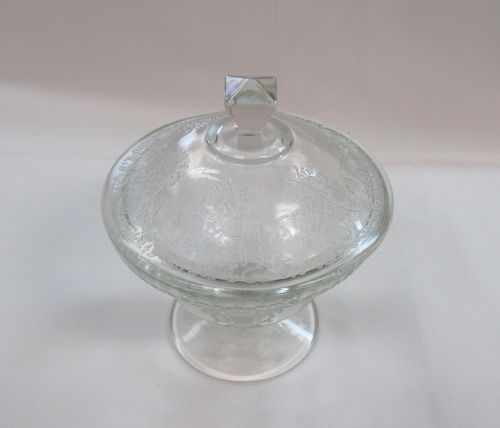 Hazel Atlas Crystal FLORENTINE No. 2 Footed CANDY DISH with LID