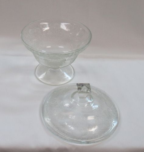Hazel Atlas Crystal FLORENTINE No. 2 Footed CANDY DISH with LID