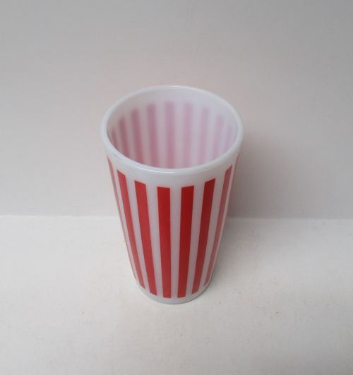 Hazel Atlas Milk White with Red CANDY STRIPE 5 Inch High TUMBLER